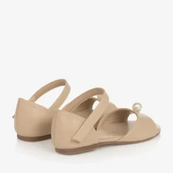 Age of Innocence Girls Beige Leather & Faux Pearl Sandals Best