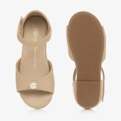 Age of Innocence Girls Beige Leather & Faux Pearl Sandals Best