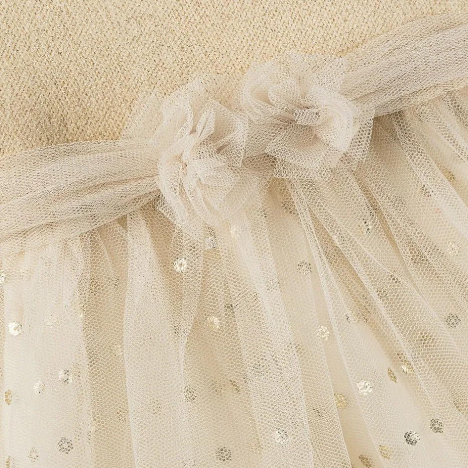 Mayoral Girls Beige Lurex Knit & Tulle Dress Sale