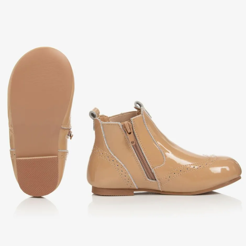Beau KiD Girls Beige Patent Leather Chelsea Boots Best