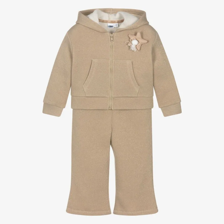 iDO Baby Girls Beige Sparkle Star Tracksuit Hot