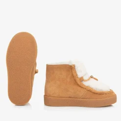 Age of Innocence Girls Beige Suede & Shearling Leather Boots New