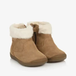 Geox Girls Beige Suede Leather Boots