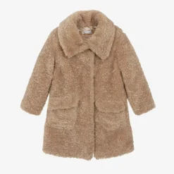 Monnalisa Girls Beige Teddy Fleece Coat Online