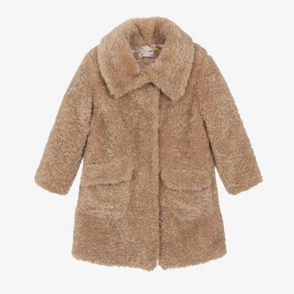 Monnalisa Girls Beige Teddy Fleece Coat Online