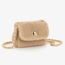 Milledeux Girls Beige Teddy Fleece Bag (12cm)