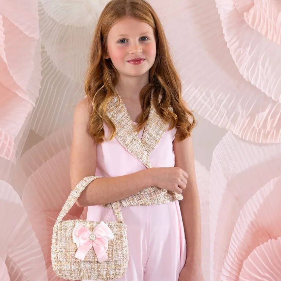 Patachou Girls Beige Tweed Bow Handbag (21cm) Discount