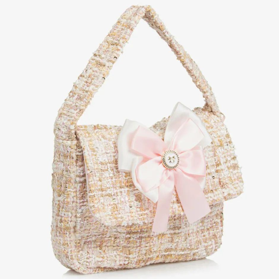 Patachou Girls Beige Tweed Bow Handbag (21cm) Discount