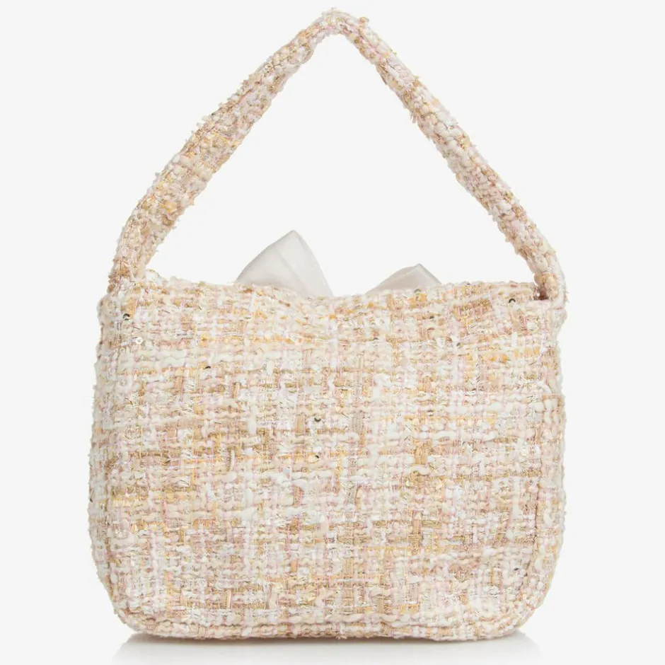 Patachou Girls Beige Tweed Bow Handbag (21cm) Discount