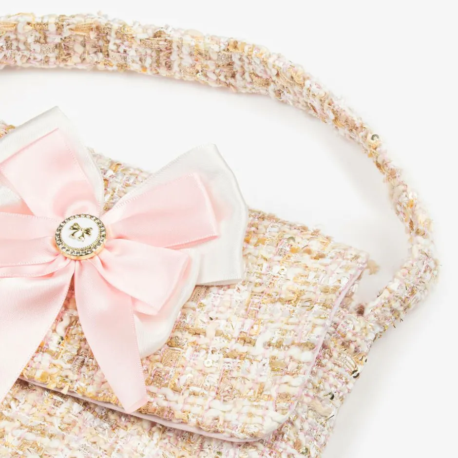 Patachou Girls Beige Tweed Bow Handbag (21cm) Discount