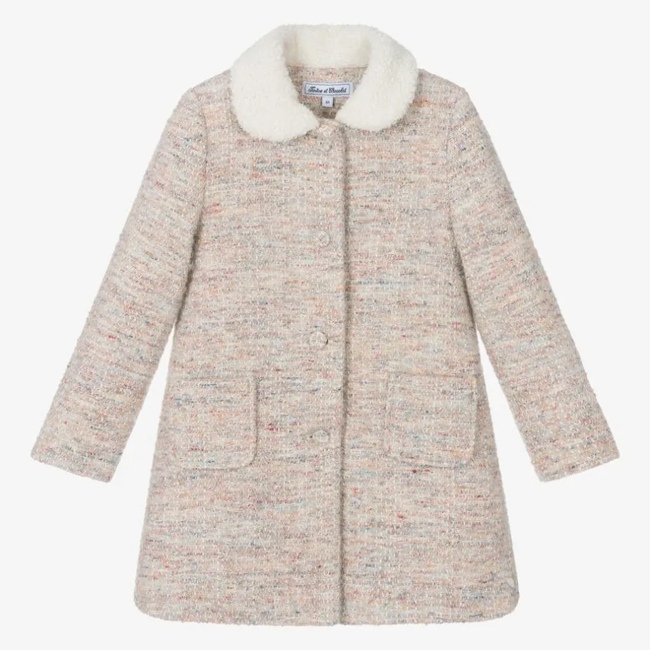 Tartine et Chocolat Girls Beige Tweed Coat Clearance