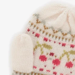 Bonpoint Girls Beige Wool & Cashmere Cherry Mittens New