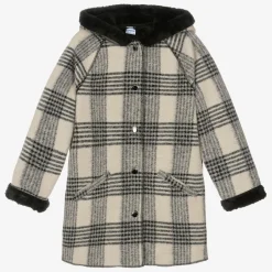 Mayoral Girls Black & Beige Check Coat Hot