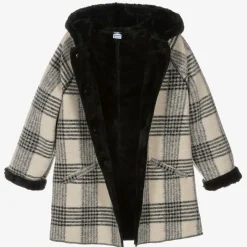 Mayoral Girls Black & Beige Check Coat Hot