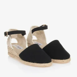 Pisamonas Girls Black & Beige Wedge Espadrilles Hot