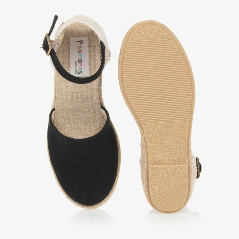 Pisamonas Girls Black & Beige Wedge Espadrilles Hot