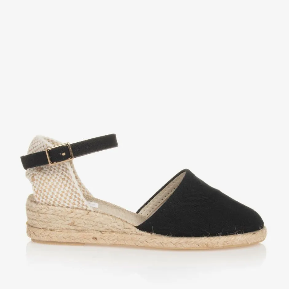 Pisamonas Girls Black & Beige Wedge Espadrilles Hot