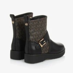 Michael Kors Kids Girls Black & Brown Faux Leather Boots Discount