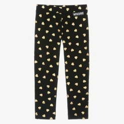 Moschino Kid-Teen Girls Black & Gold Heart Cotton Leggings Best