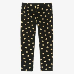 Moschino Kid-Teen Girls Black & Gold Heart Cotton Leggings Best