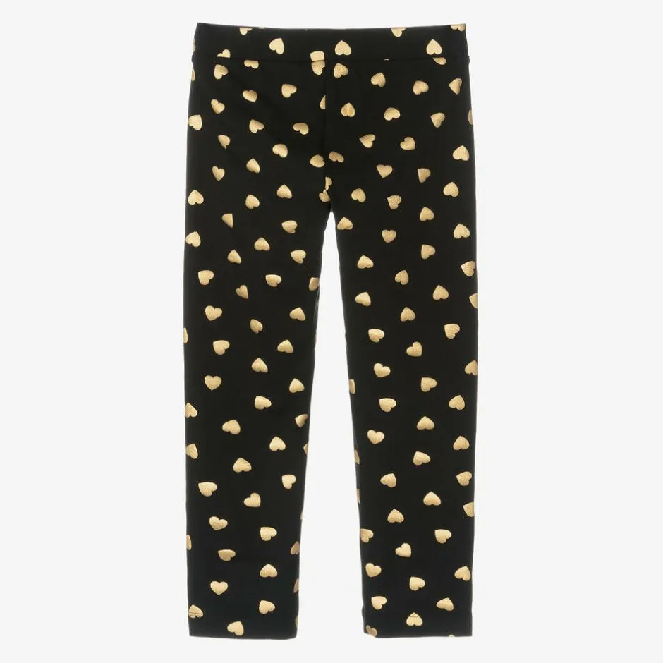 Moschino Kid-Teen Girls Black & Gold Heart Cotton Leggings Best