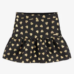 Moschino Kid-Teen Girls Black & Gold Hearts Jacquard Skirt Best