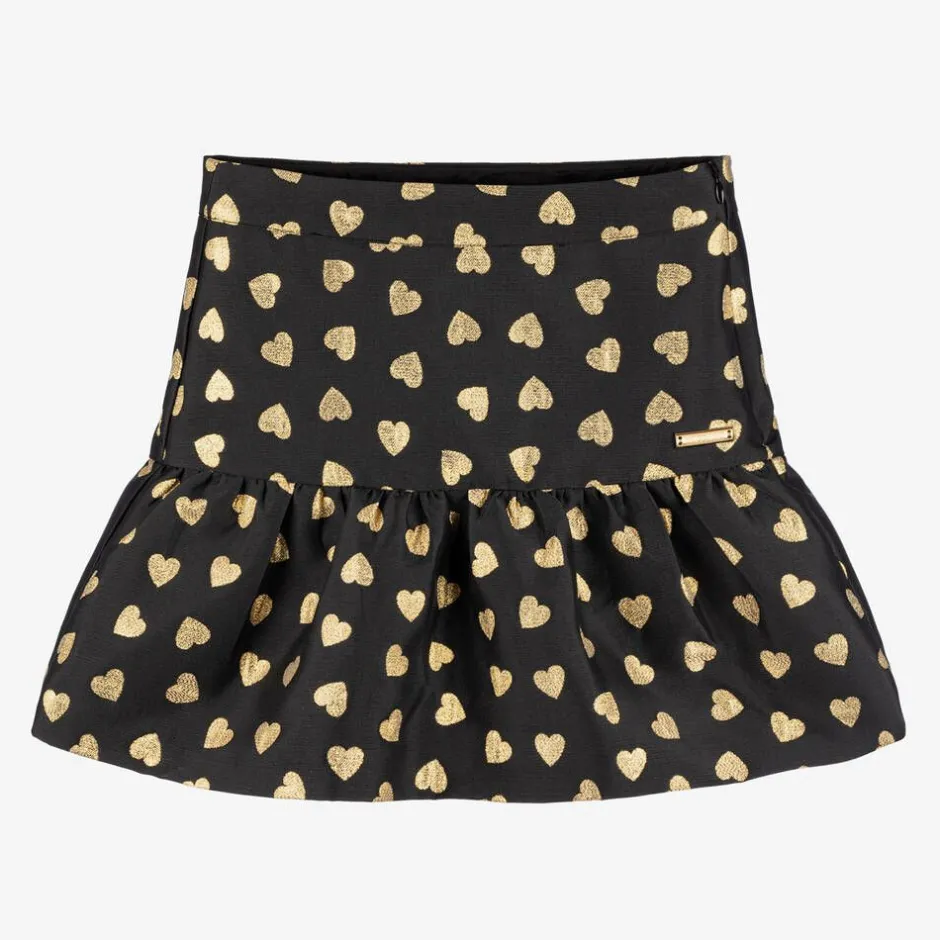 Moschino Kid-Teen Girls Black & Gold Hearts Jacquard Skirt Best