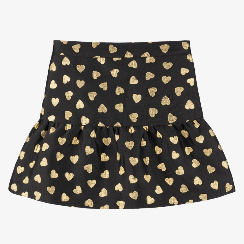 Moschino Kid-Teen Girls Black & Gold Hearts Jacquard Skirt Best