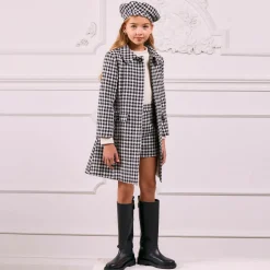 Patachou Girls Black & Ivory Check Tweed Coat New
