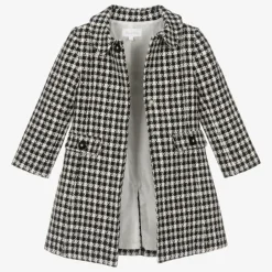 Patachou Girls Black & Ivory Check Tweed Coat New