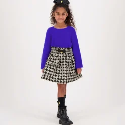 Angels Face Girls Black & Ivory Houndstooth Cotton Skirt Black/Silver Hot