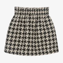 Angels Face Girls Black & Ivory Houndstooth Cotton Skirt Black/Silver Hot
