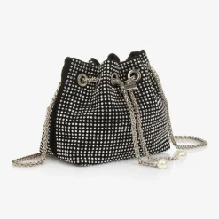 Fun amp; Fun Girls Black & Silver Diamanté Handbag (22cm)