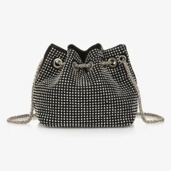 Fun amp; Fun Girls Black & Silver Diamanté Handbag (22cm)
