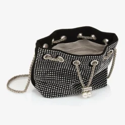 Fun amp; Fun Girls Black & Silver Diamanté Handbag (22cm)