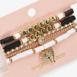Angels Face Girls Black & White Bracelets (5 Pack) New