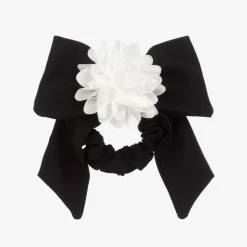 Patachou Girls Black Bow & Flower Hair Elastic New