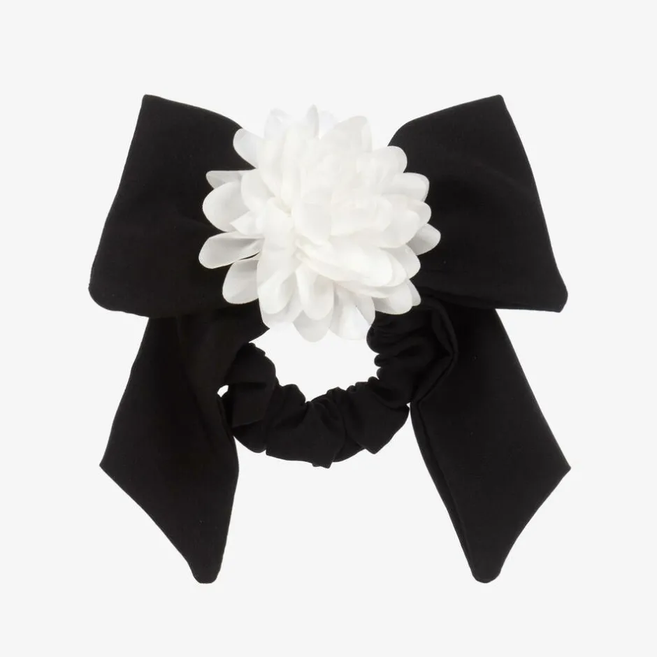 Patachou Girls Black Bow & Flower Hair Elastic New