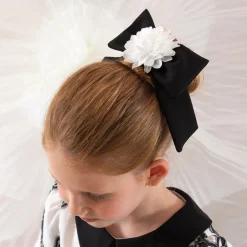 Patachou Girls Black Bow & Flower Hair Elastic New