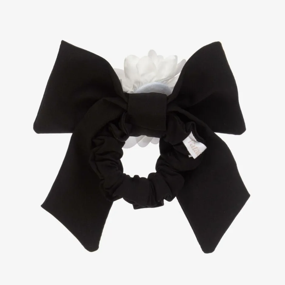 Patachou Girls Black Bow & Flower Hair Elastic New
