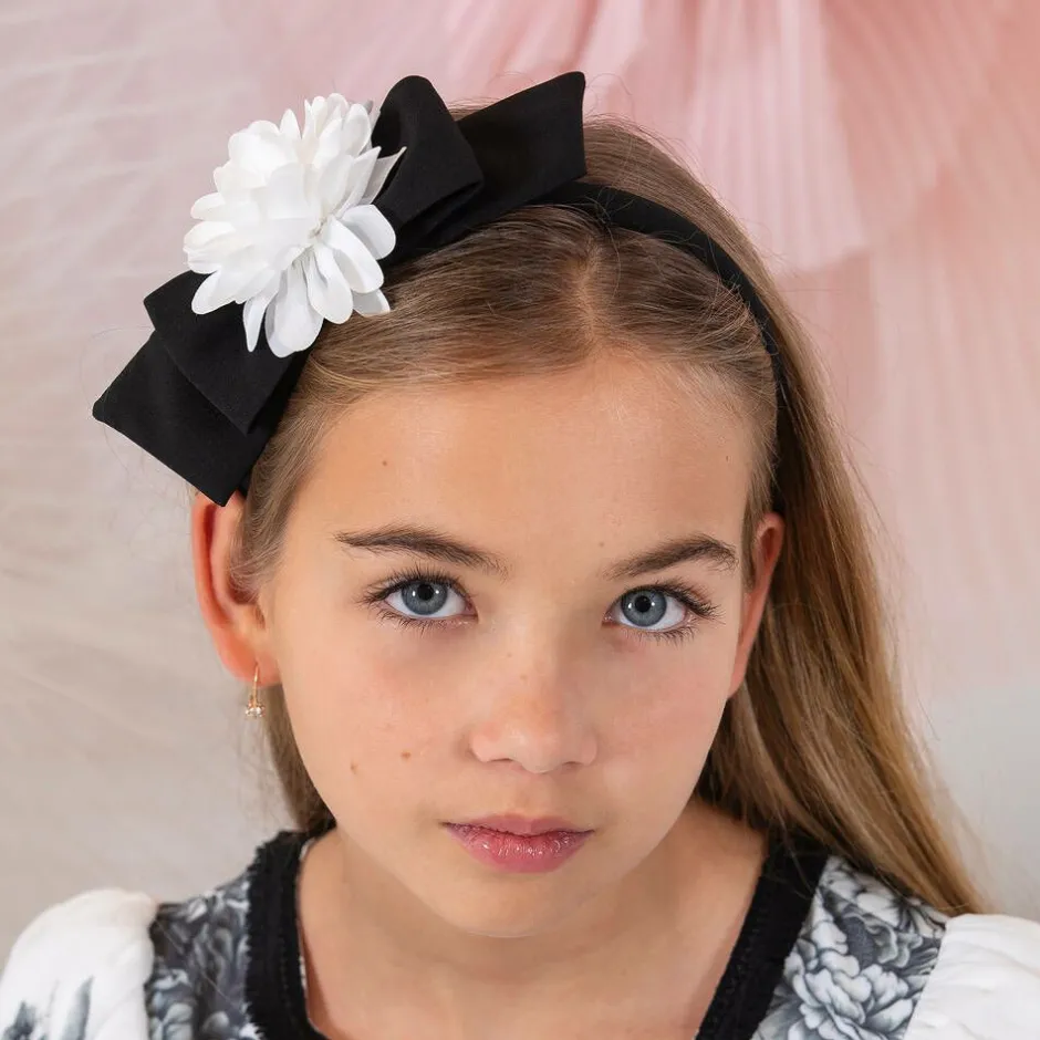 Patachou Girls Black Bow & White Floral Hairband Sale
