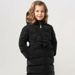Caramelo Kids Girls Black Bow Puffer Coat