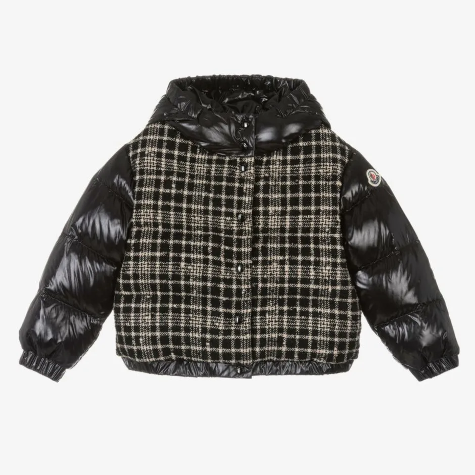 Moncler Enfant Girls Black Checked Dale Down Jacket Discount