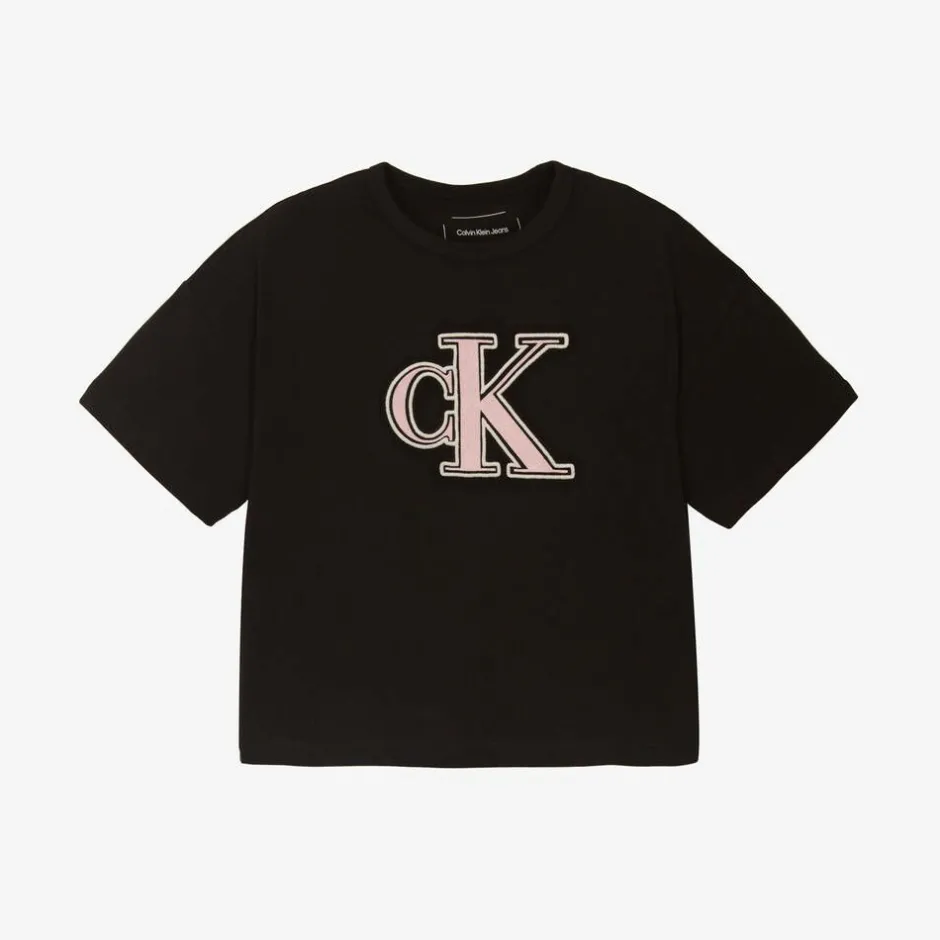 Calvin Klein Girls Black CK Cotton T-Shirt Outlet
