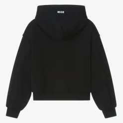 MSGM Girls Black Cotton Diamanté Heart Hoodie New