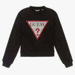 Guess Girls Black Cotton Diamanté Sweatshirt Hot