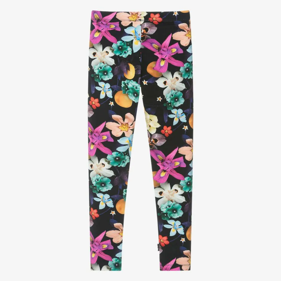 Molo Girls Black Cotton Floral Leggings Outlet
