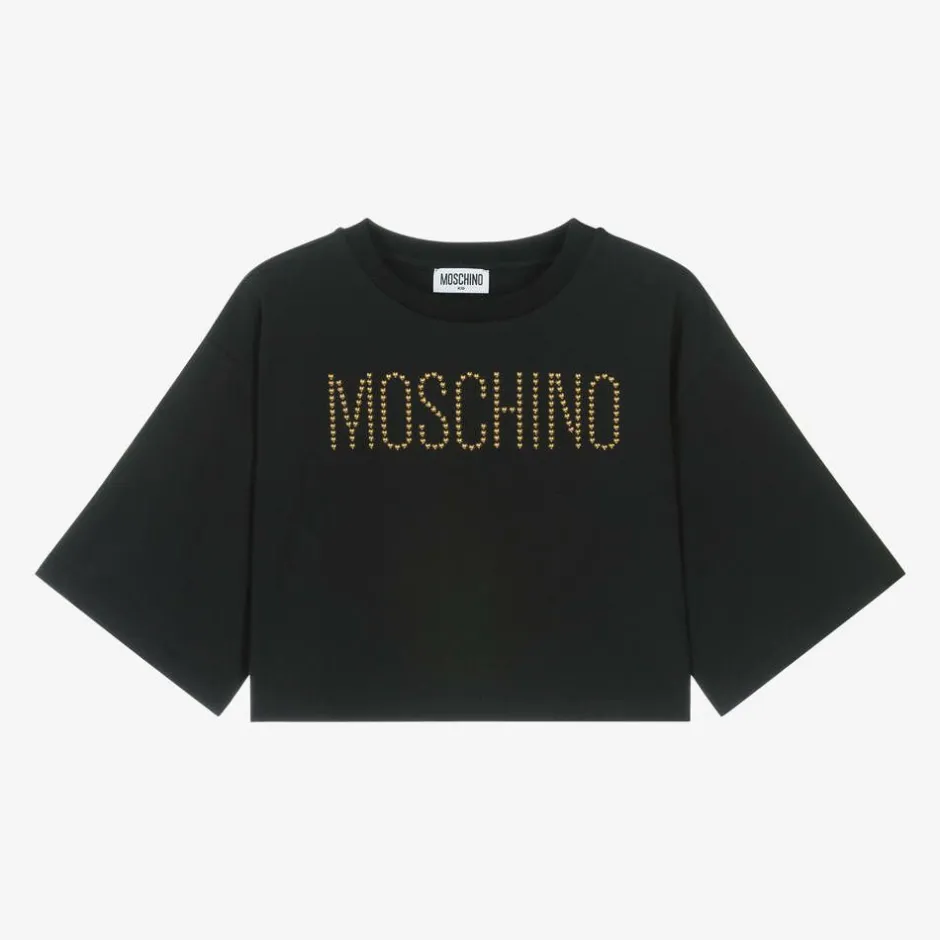 Moschino Kid-Teen Girls Black Cotton Gold Stud T-Shirt Online