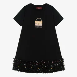 AIGNER Girls Black Cotton Handbag Print Dress Outlet