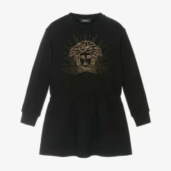 Versace Girls Black Cotton Medusa Dress Best
